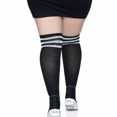 Kousen Overknee Scheidsrechter Plus Size Zwart Witte Strepn