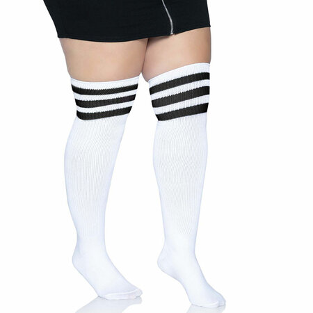 Kousen Overknee Scheidsrechter Plus Size Wit met Zwarte Strepn