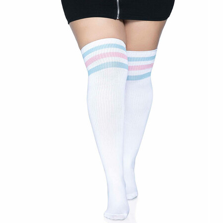 Kousen Overknee Scheidsrechter Plus Size Wit met Pastel Strepen