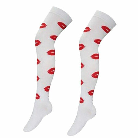 Kousen Overknee Wit met Rode Lippen