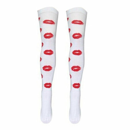 Kousen Overknee Wit met Rode Lippen