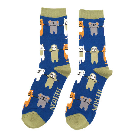 Bamboe Herensokken "Hang in there" in Blauw