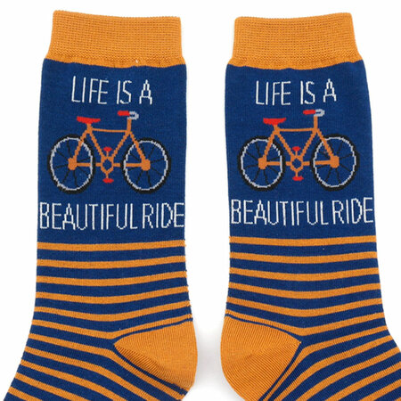 Bamboe Herensokken 'Life is a Beautiful Ride' Blauw