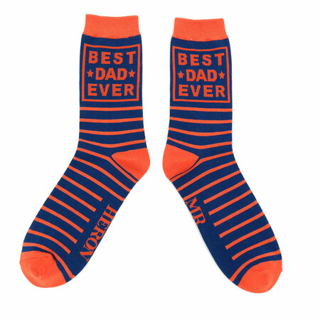 Bamboe Herensokken "Best Dad Ever" in Oranje met Blauw