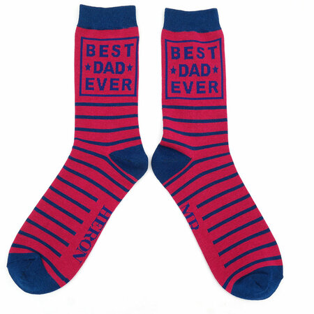 Bamboe Herensokken "Best Dad Ever" in Rood met Blauw