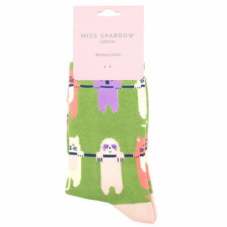 Bamboe Damessokken 'Hang in there' in Groen met Roze