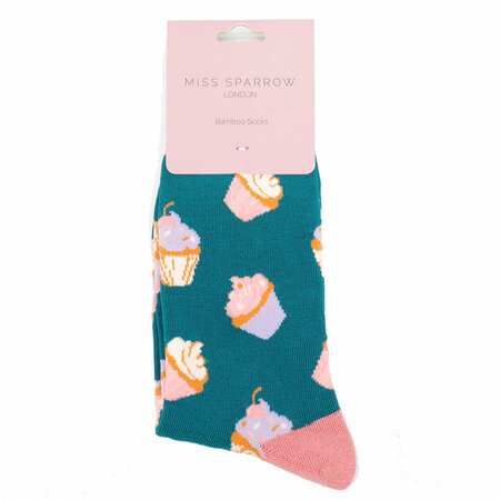 Bamboe Damessokken Cupcakes in Teal / Petrol
