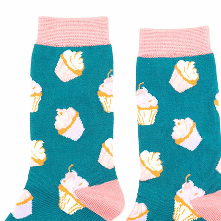 Bamboe Damessokken Cupcakes in Teal / Petrol