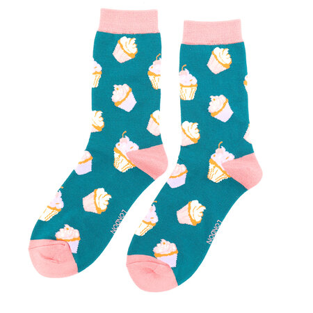 Bamboe Damessokken Cupcakes in Teal / Petrol