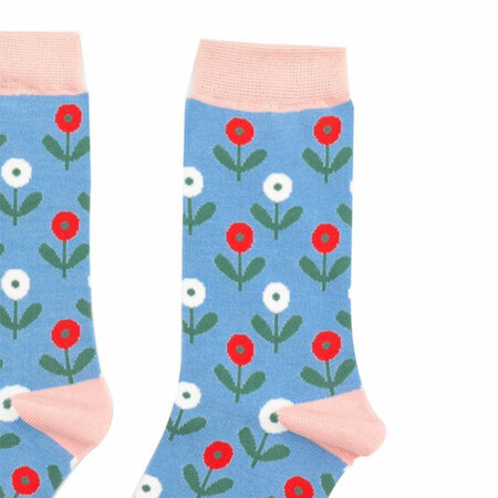 Bamboe Damessokken Fun Floral in Denimblauw