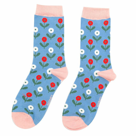 Bamboe Damessokken Fun Floral in Denimblauw