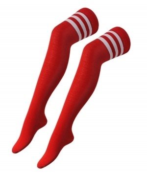 Kousen Overknee Scheidsrechter Rood met Witte Strepen