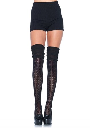 Kousen Overknee Acryl met Breipatroon Zwart