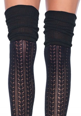Kousen Overknee Acryl met Breipatroon Zwart