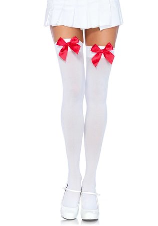Kousen Strik Wit met Rood Overknee