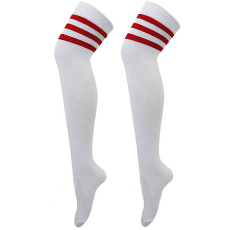Kousen Overknee Scheidsrechter Wit met Rood