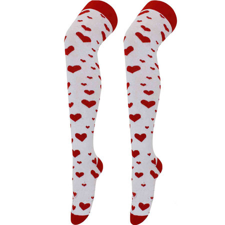 Kousen Overknee Hart Rood Wit