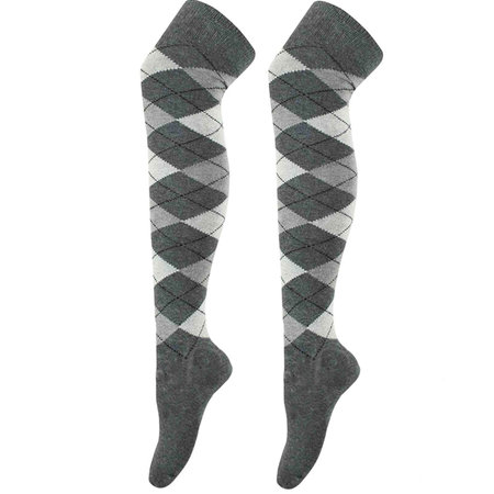 Kousen Overknee Argyle Grijs