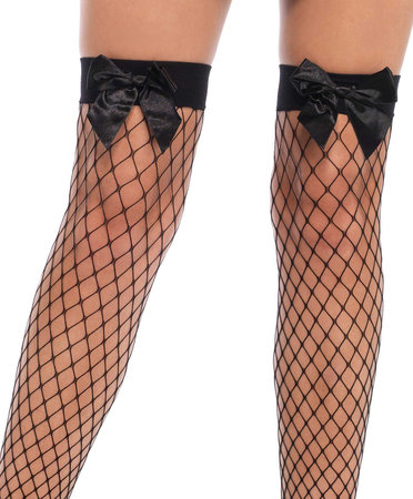 Kousen Overknee Visnet met Strik Zwart
