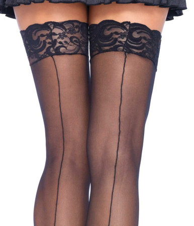 Kousen Transparant met Kanten Top en Naad Plus Size
