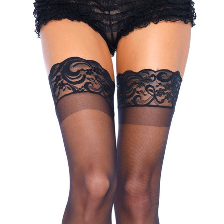 Kousen Stay Up zwart met Kanten Rand in Plussize