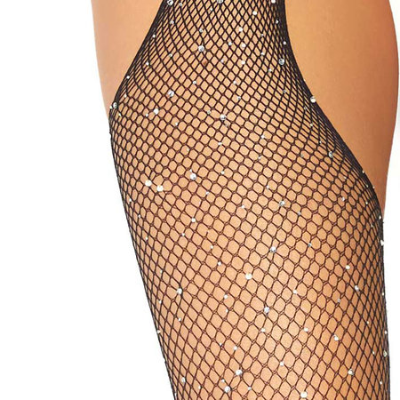 Panty in Jarretel Uitvoering Zonder Kruis Visnet met Strass Steentjes