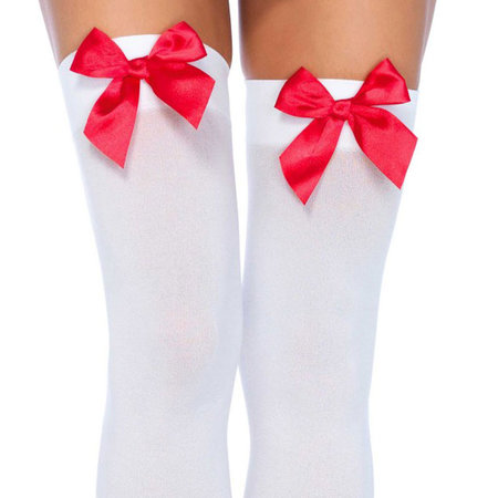 Kousen Strik Wit met Rood Overknee