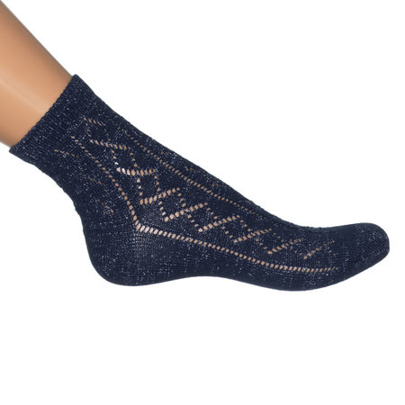 Sokken Quarter Glitter Ajour Licht Navy